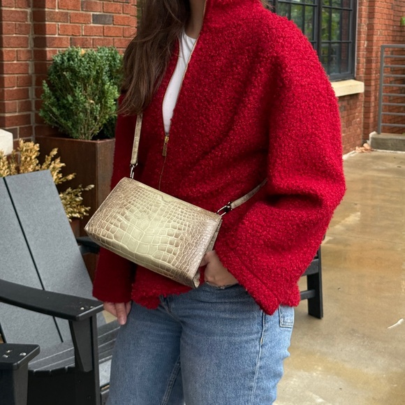 Anne Klein Red Sherpa Zip-Up Jacket - Picture 1 of 10